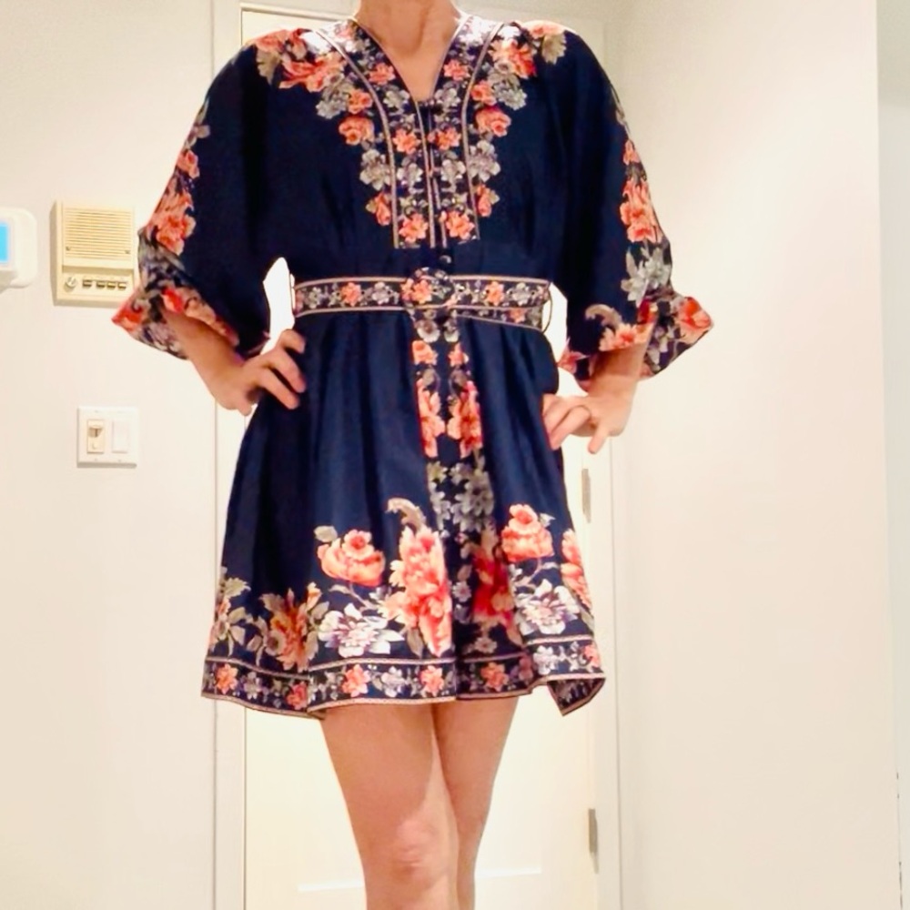 NWT🌺 Dalia MacPhee Women’s Blue Multi  Floral Mini Dress. Size M